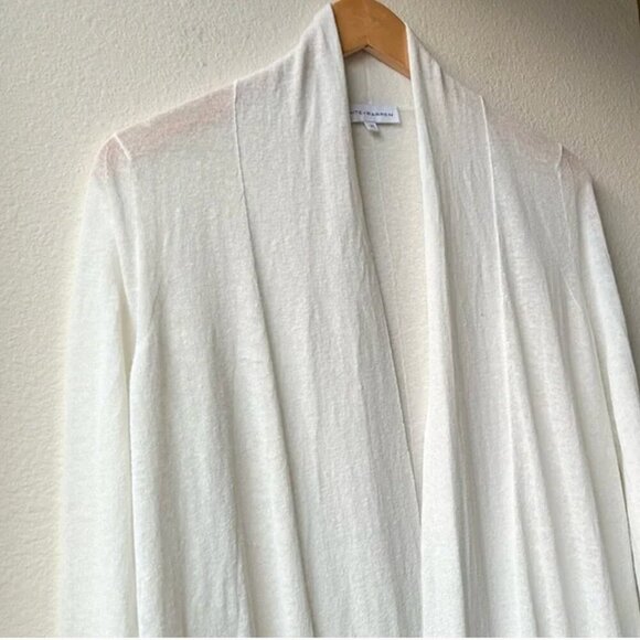 WHITE + WARREN linen gauze open Trapeze cardigan in Calico Cream White XS STAINS - Picture 2 of 6